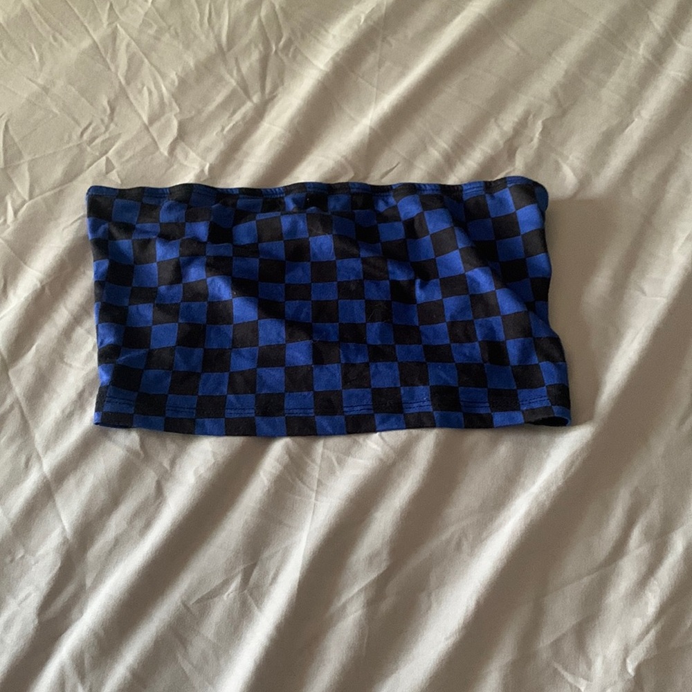 Blue and Black checkered Tube Top